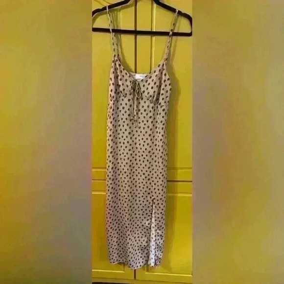 No Comment M  Adustable Spaghetti Strap Slit Front Bow Midi Slip Dress 90’s Y2K - Picture 1 of 8
